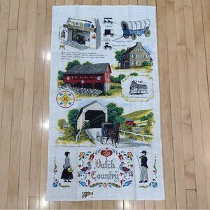 Vintage KayDee Hand Prints Pure Linen Tea Towel Dutch Country Amish Pennsylvania